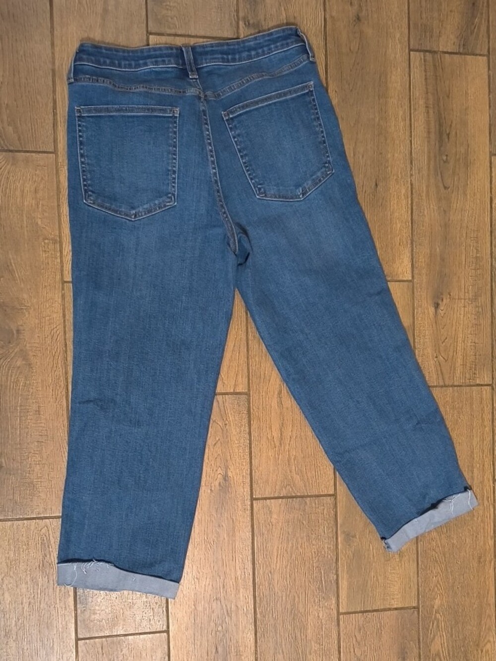 Universal Thread Mid Blue Boyfriend Jeans with Rolled Hem and Knee Distress - Picture 2 of 4